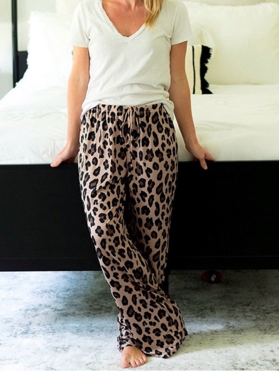 Viv and Lou Other - Leopard Print Wide Leg Lounge Pants - Taupe & Black
